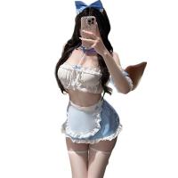 Mannyan Sexy Strapless Maid Dress Set - Seductive Split Skirt Costume with Detachable Apron & Lace Trim thumbnail