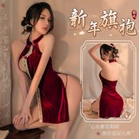 Mannyan New Year Cheongsam Lingerie - Sexy Velvet Chinese-Style Qipao with Lace-Up Front & High Slit thumbnail