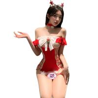 Mannyan New Year Lingerie Set - Red Sexy Bodysuit with Lace Cutouts & Tied Waist Sleep Dress thumbnail