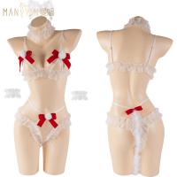 Mannyan New Year Lingerie Set - Sexy Lace Bodysuit with Bow & Open-Crotch Design for Christmas thumbnail