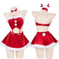 Mannyan New Year Velvet Strapless Two-Piece Set - Sexy Reindeer Costume Lingerie for Christmas thumbnail