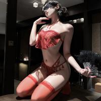 Mannye Qing QQ Lingerie Set - Red Ancient Chinese Style Busty Bodice & Matching Bottoms, Sexy Sleepwear for Date Night thumbnail