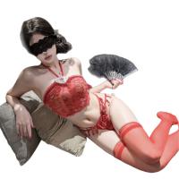 Mannye Qing QQ Lingerie Set - Red Ancient Chinese Style Busty Bodice & Matching Bottoms, Sexy Sleepwear for Date Night thumbnail