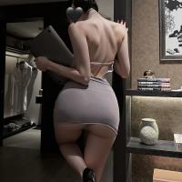 Mannye Qing Sensual Lingerie Set - Sheer Secretary Skirt & Sleepwear Outfit for Women, Pure Temptation Costume thumbnail