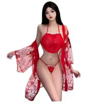 Mannyqing Japanese Kimono Lingerie Set - Sheer Mesh Yukata Sleepwear, Vintage-Inspired Seductive No-Remove Nightwear thumbnail