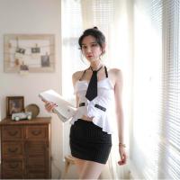 Mannyqing Secretarial Costume Set - Strapless Tie, Backless Striped Mini Skirt, Sexy & Playful Lingerie Outfit thumbnail