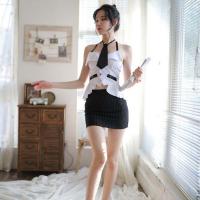Mannyqing Secretarial Costume Set - Strapless Tie, Backless Striped Mini Skirt, Sexy & Playful Lingerie Outfit thumbnail