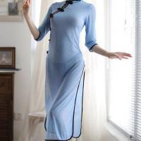 Mannyqing Seductive Sheer Cheongsam Sleep Dress - Sexy Side-Slit Lingerie Nightgown for Women thumbnail