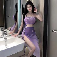 Mannyqing Vintage Lace Flagpole Dress - Sexy Sheer Role Play Lingerie for Women, Retro Chinese-Inspired Erotic Nightwear thumbnail