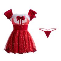 Manyan Christmas New Year Lingerie Set – Sexy Strapless Shiny Mesh Bodycon Dress with Tie Details thumbnail