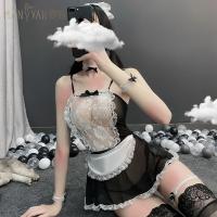 Manyan Lace Maid Costume Set - Sexy Sheer Strap Dress, Cosplay Uniform & Lingerie Outfit thumbnail