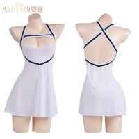Manyan Lingerie Sleep Dress - Sexy Backless Lace Nightgown Set with Striped Mini Skirt for Women thumbnail