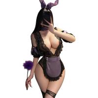 ManYan Low-Cut Maid Cosplay Costume - Deep V Open-Crotch Bodysuit with Sheer Lace Lingerie Set thumbnail