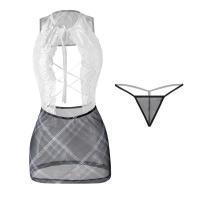 Manyan OL Secret Cosplay Uniform: Sheer Plaid Bodysuit with Backless Design & Bodycon Skirt thumbnail