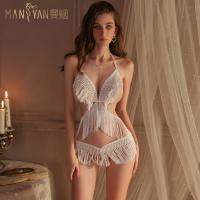 Manyan Pure & Tempting Fringe Two-Piece Lingerie Set - Hook-Neck Sexy Sleepwear, No-Remove Erotic Outfit thumbnail