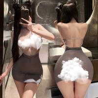 Manyan Pure & Tempting Halter Neck Bodycon Short Skirt Set – Sheer Backless Sleepwear & Lingerie Outfit thumbnail