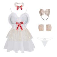 Manyan Seductive Deep V Lace Mesh Sleep Dress - Sheer Bunny-Themed Pure & Sexy Nightgown for Women thumbnail