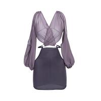 Manyan Sexy Lace Bodysuit - Sheer Office Uniform Dress with Backless Design & Side-Slit Waist Accent thumbnail