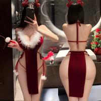Manyan New Year Velvet Slip Dress – Sexy Bodycon Sleepwear & Holiday Costume Lingerie thumbnail