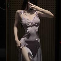 MANYU Sexy Lingerie Set - Sheer Mesh Backless Sleepwear Dress with High Slit & Adjustable Straps thumbnail