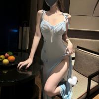 MANYU Sexy Lingerie Set - Sheer Mesh Backless Sleepwear Dress with High Slit & Adjustable Straps thumbnail