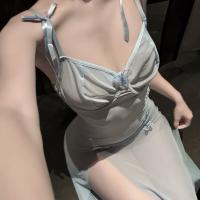 MANYU Sexy Lingerie Set - Sheer Mesh Backless Sleepwear Dress with High Slit & Adjustable Straps thumbnail