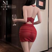 MANYU New Year Sexy V-Neck Backless Lingerie Set - Slim-Fit Pearled Chain Slip Dress thumbnail