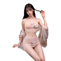 MeiYouJia Pure-Yet-Sensual Embroidered Deep-V Halter Bodysuit Set – Busty Dance-Inspired Lingerie for Women thumbnail