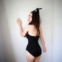 Midnight Temptation Bunny Girl Bodysuit - Sexy Deep V Costume Set for Adults thumbnail