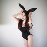 Midnight Temptation Bunny Girl Bodysuit - Sexy Deep V Costume Set for Adults thumbnail