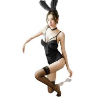 Midnight Temptation Lace Bunny Costume Set - Sexy Open-Crotch Bodysuit with Hidden Snap Closure thumbnail