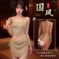 Misty Night Chinese-Style Seductive Hanfu Lingerie Set – Sexy Embroidered Doudou Bedroom Outfit thumbnail