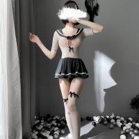 MoXin Trendy Cosplay Lingerie Set - Student Uniform Style Bodysuit with Fishnet Stockings & Mesh Top thumbnail