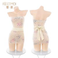 Night Charm Embroidered Sheer Kimono Set with Bow Detail - Sexy Strapless Bodycon Lingerie Outfit thumbnail
