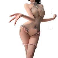 Night Silk Hanfu-Style Lingerie Set - Tear-Away Open-Crotch Lace Costume with Traditional Knot Buttons, Sexy Sheer Unifo thumbnail