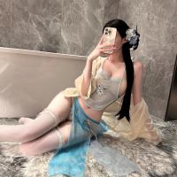 Night Silk Hanfu Lingerie Set for Women – Seductive Cross-Slit Bodice & Halter Neck Bustier thumbnail