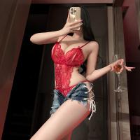 Night-Silk Sensual Open-Crotch Lace Bodysuit - Sheer Pure-Delight Sleep Dress Set for Women thumbnail