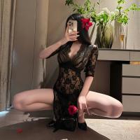 Night Silk Sexy Lace Dress - High Slit Temptation Outfit, Seductive Uniform Style for Confident Women thumbnail