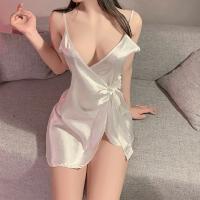 Night-Su Seductive Tie-Strap V-Neck Sleep Dress – Irregular Hem Lingerie Nightgown for Alluring Pure-Yu Style thumbnail