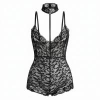 NightSi NightSe Sexy Lace Sleepwear - Sheer Backless Halter Bodysuit for Women, Elegant Erotic Lingerie Set thumbnail