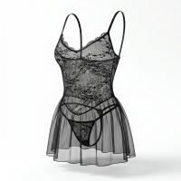 NightSi NightSe Sexy Lingerie Set – Sheer Mesh Strap Dress with Black Stockings, Seductive Sleepwear for Women thumbnail