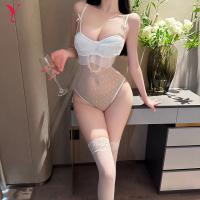 NightSigh Lace Bodysuit - Sexy Sheer Mesh Cut-Out Jumpsuit with Open-Crotch Design for Adults thumbnail