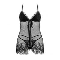 NightSigh NightSeduction Sexy Lace Sleepwear Set – Sheer Mesh Cami & Matching Briefs with Bow Detail thumbnail