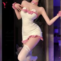NightSigh NightSere Sexy Plush Maid Costume - Christmas Bear Crop Top & Bodycon Sleep Dress for Women thumbnail