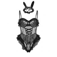 NightSigh NightSigh Bunny Girl Costume - Sheer Mesh Bodysuit with Open-Crotch Design for Cosplay & Holiday Role Play thumbnail