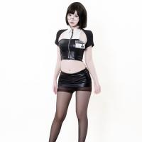 OL Style Sexy Lingerie Set - Leather-look Secretary Cosplay Outfit with Pencil Skirt & Police Uniform Accents thumbnail