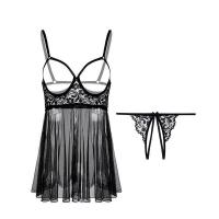 Passion Midnight Lace Sleep Set - Sexy Sheer Mesh Babydoll with Open-Crotch Design & Adjustable Straps thumbnail