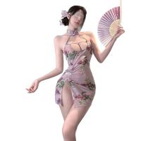 Luxury Pearl-Embellished Qipao-Style Lingerie Set – Seductive Split-Back, Peek-A-Boo Bust, Elegant Mature Appeal thumbnail