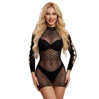 Pearl-Embellished Semi-Turtleneck Bodysuit - Sexy Lace Mesh Lingerie for Women thumbnail