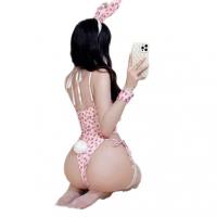Pink Leopard Bunny Girl Cosplay Bodysuit - Sexy Cute Lingerie Outfit, No-Remove Temptation Costume thumbnail